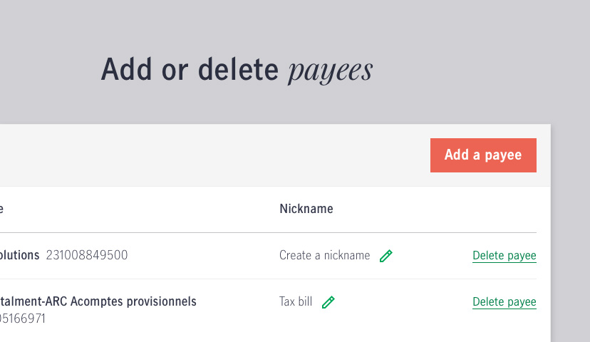 Screenshot showing how to add a new bill payee in online banking.