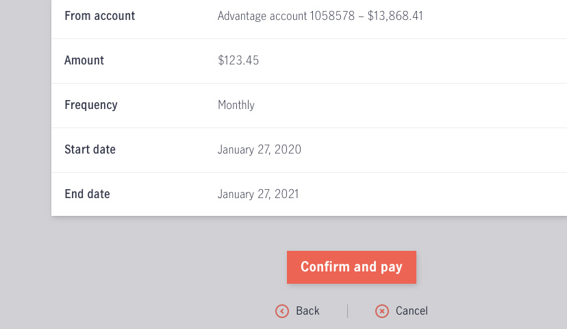 Screenshot showing how to set up an ongoing bill payment in online banking.