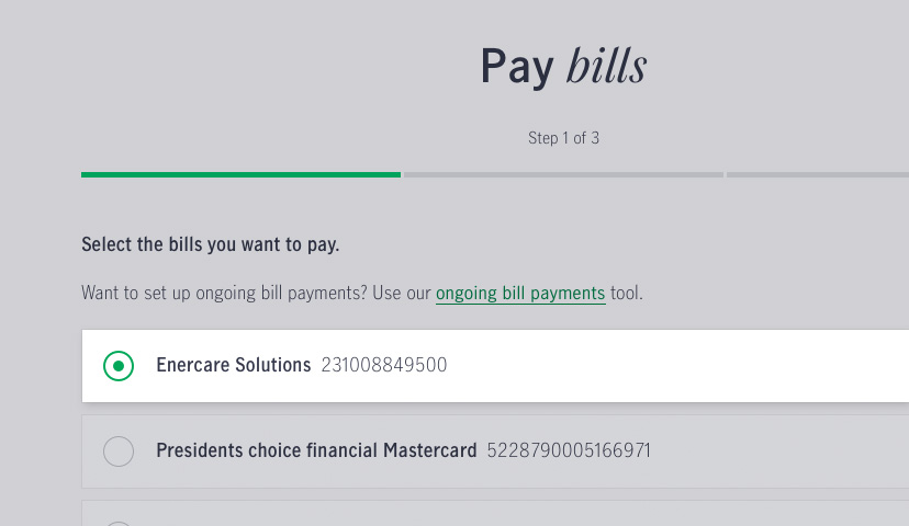 Screenshot showing how to pay a bill in online banking.